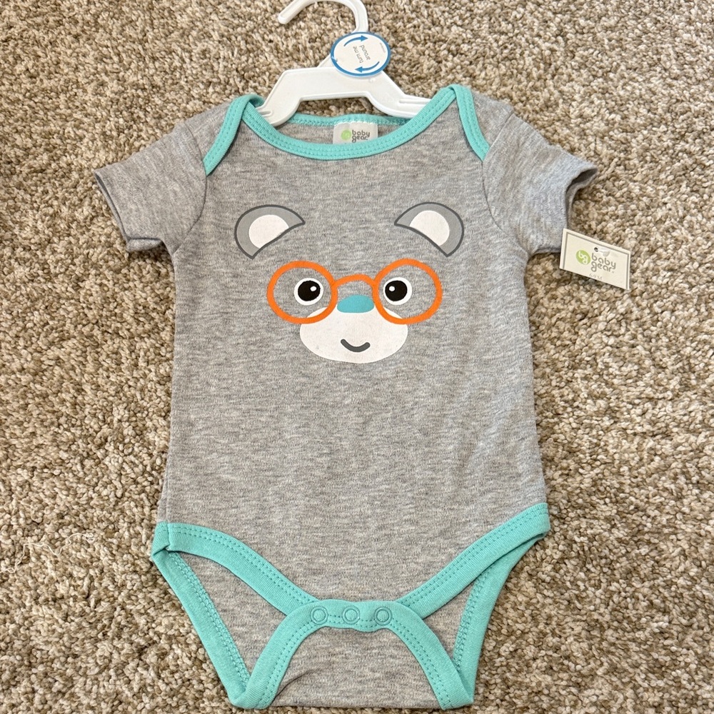 Baby Gear Gray Bear Bodysuit with Orange Glasses
